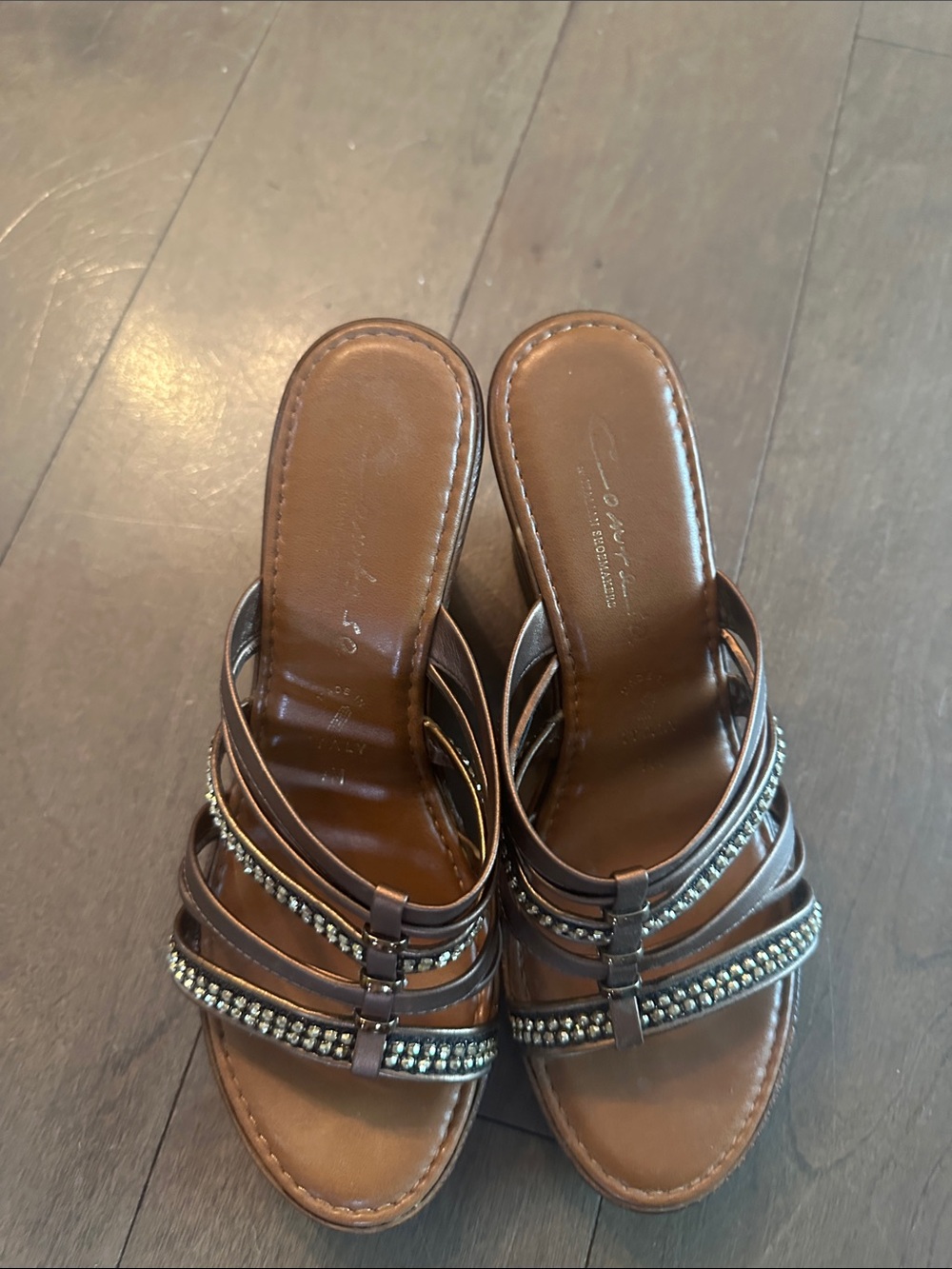 Contesa Italian Brown Beaded Strappy Mule Sandals - Women